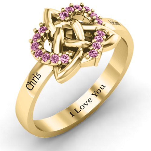 Celtic Heart Ring – 10K Yellow Gold with Fancy Pink Premium Zirconia