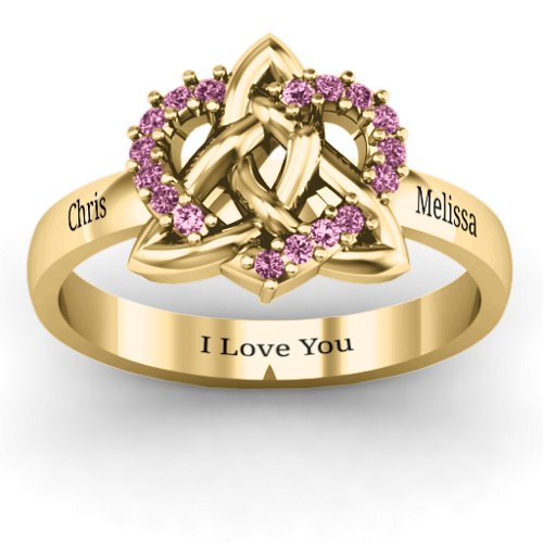 Celtic Heart Ring – 10K Yellow Gold with Fancy Pink Premium Zirconia