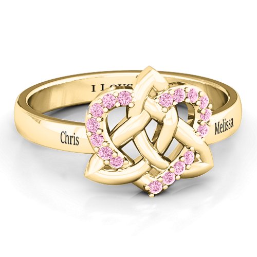 Celtic Heart Ring – 10K Yellow Gold with Fancy Pink Premium Zirconia