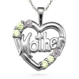 "Mother" Cut-Out with 2-6 Stones Heart Pendant