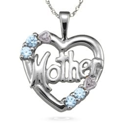 "Mother" Cut-Out with 2-6 Stones Heart Pendant