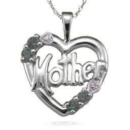 "Mother" Cut-Out with 2-6 Stones Heart Pendant