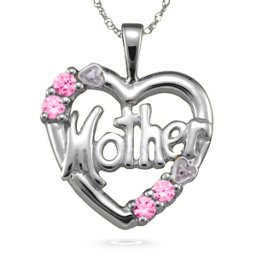 "Mother" Cut-Out with 2-6 Stones Heart Pendant