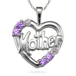 "Mother" Cut-Out with 2-6 Stones Heart Pendant