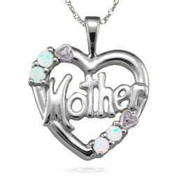 "Mother" Cut-Out with 2-6 Stones Heart Pendant