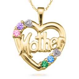 "Mother" Cut-Out with 2-6 Stones Heart Pendant
