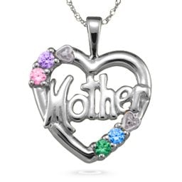 "Mother" Cut-Out with 2-6 Stones Heart Pendant