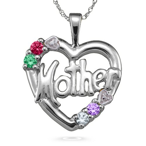 "Mother" Cut-Out with 2-6 Stones Heart Pendant