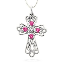 Contoured Cross Pendant with 2-6 Stones
