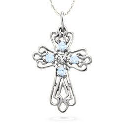 Contoured Cross Pendant with 2-6 Stones
