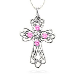 Contoured Cross Pendant with 2-6 Stones