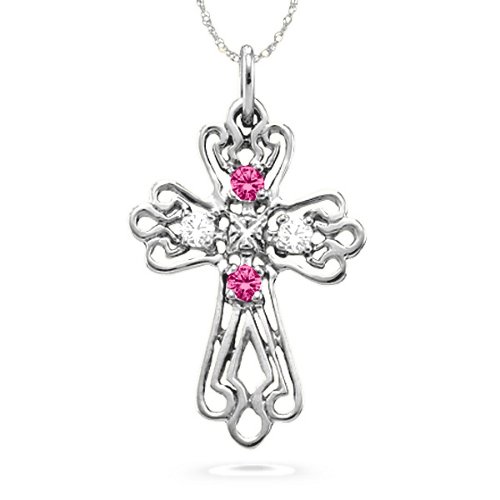 Contoured Cross Pendant with 2-6 Stones