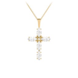 Marquise Cross Pendant in 18K Gold Plated Silver with Diamond