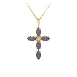 Marquise Cross Pendant in 18K Gold Plated Silver with Alexandrite and Cubic Zirconia