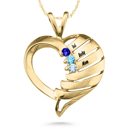 "Filas" Heart Pendant with 1-6 Stones – 9kt Yellow Gold with Blue Sapphire, Blue Topaz, and Aquamarine