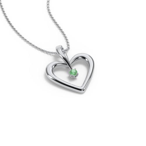 Single Stone Heart Pendant – Sterling Silver with Emerald
