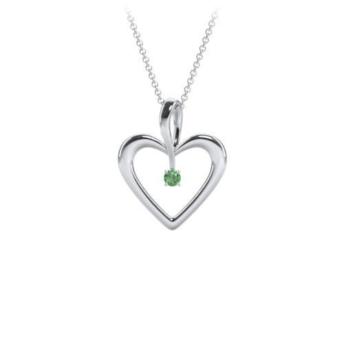 Single Stone Heart Pendant – Sterling Silver with Emerald
