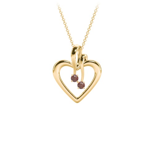Double Stone Heart Pendant – 18K Gold Plated Silver with Garnet