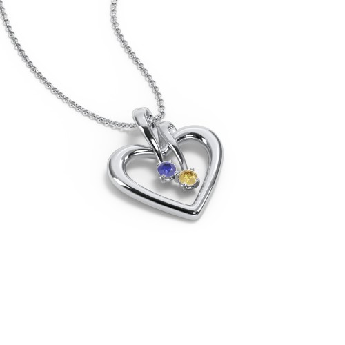 Double Stone Heart Pendant – Sterling Silver with Blue Sapphire and Citrine