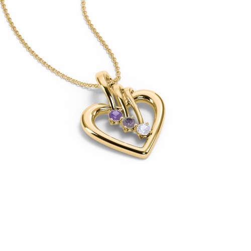 Triple Stone Heart Pendant – 18K Gold Plated Silver with Amethyst, Alexandrite, and Lavender Premium Zirconia