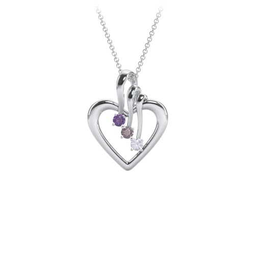 Triple Stone Heart Pendant – Sterling Silver with Amethyst, Alexandrite, and Lavender Premium Zirconia