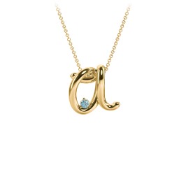 A to Z Initial Pendant with Birthstone in 18K Gold Plated Silver with Blue Topaz