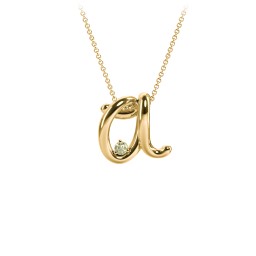 A to Z Initial Pendant with Birthstone in 18K Gold Plated Silver with Peridot