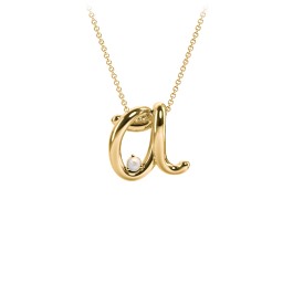 A to Z Initial Pendant with Birthstone in 18K Gold Plated Silver with Opal