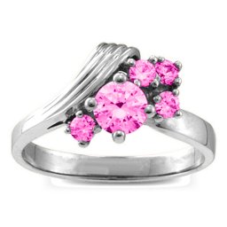 Grooved Wave 2-9 Gemstones Ring
