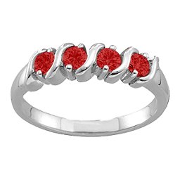2-6 Gemstones S-Curve Ring in 925 Sterling Silver with Garnet and Cubic Zirconia