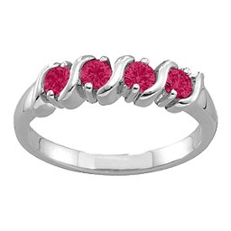 2-6 Gemstones S-Curve Ring in 925 Sterling Silver with Ruby and Cubic Zirconia