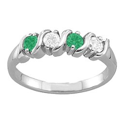 2-6 Gemstones S-Curve Ring in 925 Sterling Silver with Emerald and Cubic Zirconia