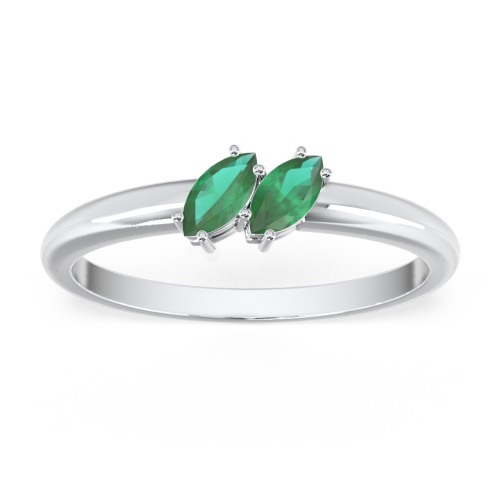 2 Stone Marquise Ring – Sterling Silver with Emerald