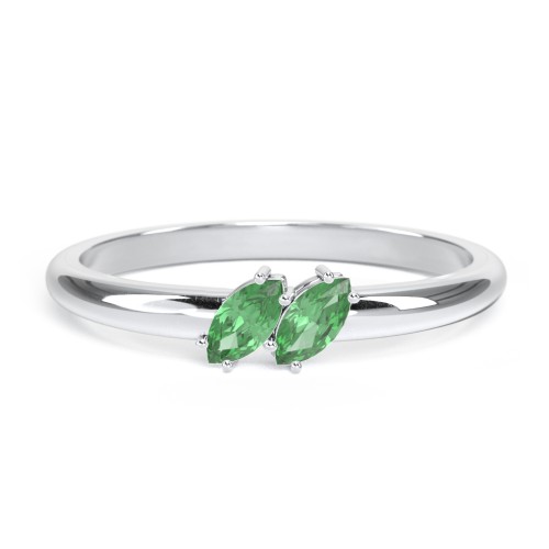 2 Stone Marquise Ring – Sterling Silver with Emerald