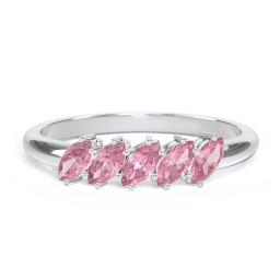 5 Stone Marquise Ring in 925 Sterling Silver with Pink Tourmaline