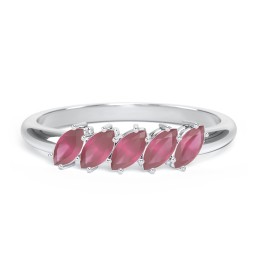5 Stone Marquise Ring in 925 Sterling Silver with Ruby