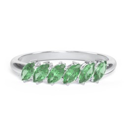 6 Stone Marquise Ring in 925 Sterling Silver with Emerald