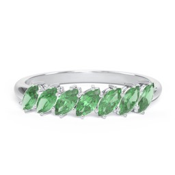 7 Stone Marquise Ring in 925 Sterling Silver with Emerald