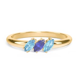 Petit Marquise Trio Ring in 9K Solid Yellow Gold with Blue Topaz and Blue Sapphire