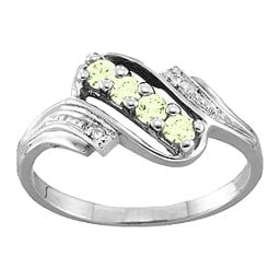 Diagonal Gemstone Ring with Accents