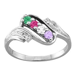 Diagonal Gemstone Ring with Accents