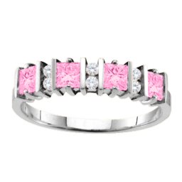 "Echo" 2-6 Princess Cut Stones Ring With Accents
