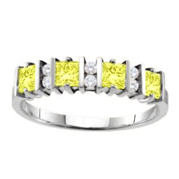 "Echo" 2-6 Princess Cut Stones Ring With Accents