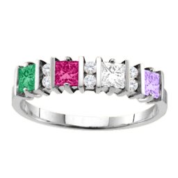 "Echo" 2-6 Princess Cut Stones Ring With Accents