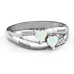 Dual Heart Gemstone Ring with Diamond Accents