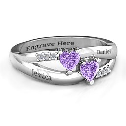 Dual Heart Gemstone Ring with Diamond Accents