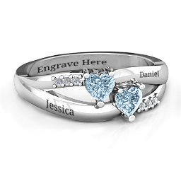 Dual Heart Gemstone Ring with Diamond Accents