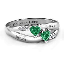 Dual Heart Gemstone Ring with Diamond Accents