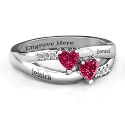 Dual Heart Gemstone Ring with Diamond Accents