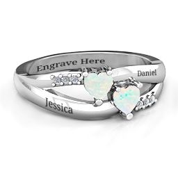 Dual Heart Gemstone Ring with Diamond Accents